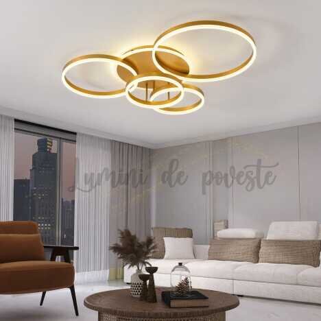 Lustra LED 234W Minimalist Mickey Gold, LED inclus, 4 surse de iluminare, Telecomanda, Lumina: Cald,